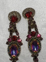 VTG Juliana D&E Heliotrope Watermelon Demi Parure Brooch Clip Earrings