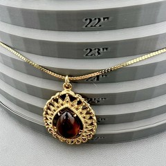 Vintage Sarah Coventry Necklace Brown Lucite Teardrop Pendant Gold Tone Signed