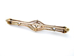 14k Gold Platinum Top Edwardian Bar Brooch Collar Pin