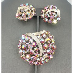Vintage Mode-Art Art Arthur Pepper Aurora Borealis Brooch & Clip On Earrings Set