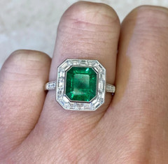 2.50 Ct Art Deco Style Emerald & Lab-Created Diamond Halo Accent Ring 925 Silver
