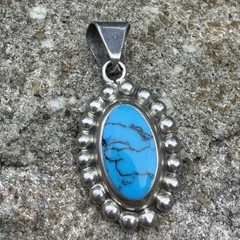 Vintage Taxco TD-29 Sterling Silver 1.75 Pendant Dyed Howlite Mexico Bubble Rope