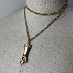 Vintage JACKIE COLLINS Rhinestone & Enamel FIGA Pendant Necklace – 28” – 1980s