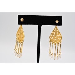 Vintage Dangle Earrings Lucite Frosted Brushed Gold Rhinestone NOS 1980s BinAK
