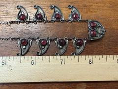 Vintage Taxco Style 925 Sterling Silver Garnet Paisley Cabochon Fringe Necklace