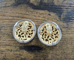 Vintage Earrings Gold Silver Toned Filigree Caged Omega Back Clip On