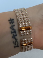 Vintage 4 Strand Faux Pearl Goldtone Tension Cuff Bracelet 7.5 in