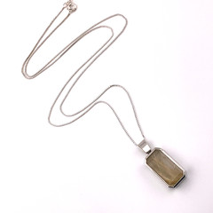 Vtg Golden Straw Rutilated Quartz Pendant Sterling Silver Necklace Box Chain 24”