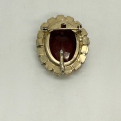 Vintage Brooch Brown Glass Cabochon Center AB Rhinestone Frame 1.25 Inches