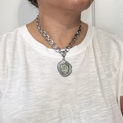 Vintage Techau Denmark Silver Tone Book Chain Pendant Necklace 16.5″