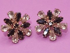 Vtg Signed b david Dark Amber & Clear Rhinestone Brooch Clip Earring Set In Box