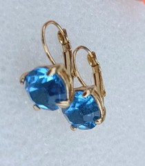 Vintage Blue Topaz Crystal Goldtone Leverback Earrings