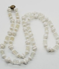 Miriam Haskell Beaded Necklace 31 in White Vintage Asymmetrical Signed