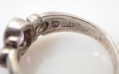 Vintage M Signed Amethyst Peridot Gemstone Sterling Silver Band Ring Sz 8.25