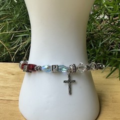 VTG Charm Bracelet Size 7 Block Letter Cross Glass Beads Colorful Sterling 18.7g