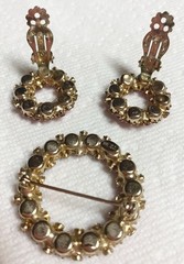 WEISS Circle Brooch & Earrings Set~Pink Austrian Crystal Rhinestones~VTG Jewelry
