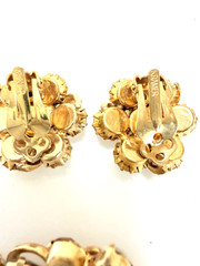 KRAMER NY Gold Tone Half Circle Clear Rhinestone Bracelet, Brooch & Earring Set