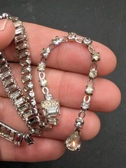 Vintage JOMAZ Signed Joseph Mazer Clear Rhinestone Silver Tone Necklace ⚠️Read
