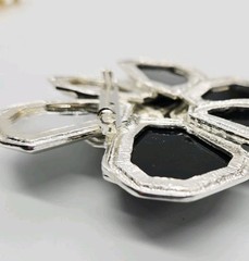 Modernist Flower Brooch Black & Silver Mirror 3.5 in HUGE Modern Floral