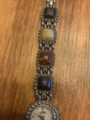 Vintage ALTO Silver Tone Link Watch With Stone Accents New Battery 7”