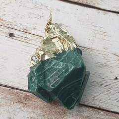 Vintage Pendant Large Pendant Green with Gold Tone – No Chain Included