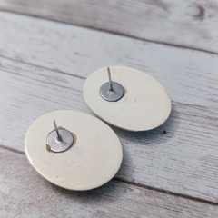 Vintage Stud Earrings For Pierced Ears Cream & Blue Retro Oval