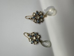 Vintage Gold Blue Rhinestone Dangle Earrings 4.5cm JB17