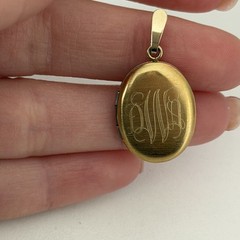 Antique Gold Filled Locket Monogram Etched Puffy Oval Pendant