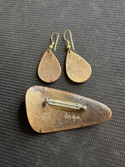 Vtg 50s Inga Carlson Mid Century Modern Enamel Copper Earring And Brooch Set