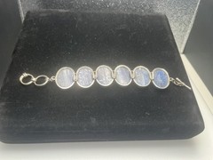 Vintage Beautiful Silver Large 6 Oval Bezel Set Lapis Stone 6-7” Bracelet 1.8 Oz