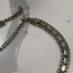 Vintage Signed HOBE Rhinestone Bib Necklace and Clip-On Earring Set