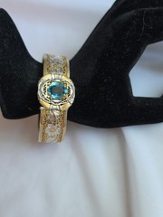 1930s Art Deco Filigree Bracelet Hinged JJ White Mfg Co Pat 1955576 Blue Gem