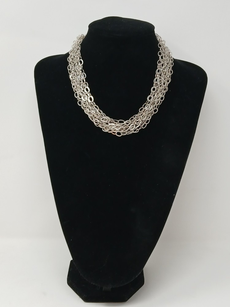 925 Sterling Silver Vintage Necklace Layered Multi Strand Statement Chain