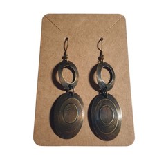 Brass Tone Oval Dangle Earrings Hook Backing Lightweight 2.5 In Boho Beach Core