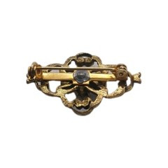 Vintage Gold-Tone Filigree Brooch Purple Marquise Shape Glass Stone Faux Pearl
