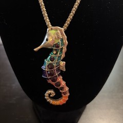 Vtg Beachy Boho Colorful Seahorse Pendant necklace and earring set