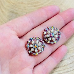 VTG B. David earrings Aurora Borealis crystal Rhinestone Jeweled pearl clip rare