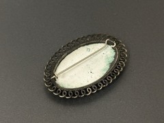 🌸 Vintage Hand Painted Enamel Floral Brooch Oval Blue Silver Tone Pin