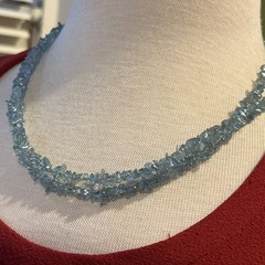 Vintage 2 Strand Blue Gemstone 19”-20” Necklace with 925 Silver Clasp