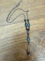 Vintage KC 925 Sterling Silver Garnet Marcasite Y Drop Lavalier Necklace
