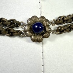 VTG Multi-Strand Bronze Toned Cobalt Blue Beaded Necklace Dangle Boho Chic 16″