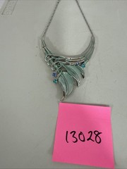 VTG Enamel Silver Tone Necklace With Crystals Adjustable Length Statement Blue