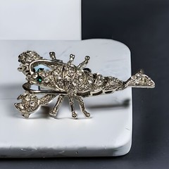 Vtg Mid Century Silver Tone Lobster Brooch Pave Crystals Rhinestones Articulated