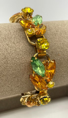 VTG Juliana D&E Fall Autumn color Rhinestone 5 link bracelet safety chain 7″