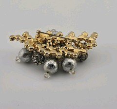Juliana D&E Brooch #808 Silver Tone Dangle Balls Gold Tone Puddling Rhinestones