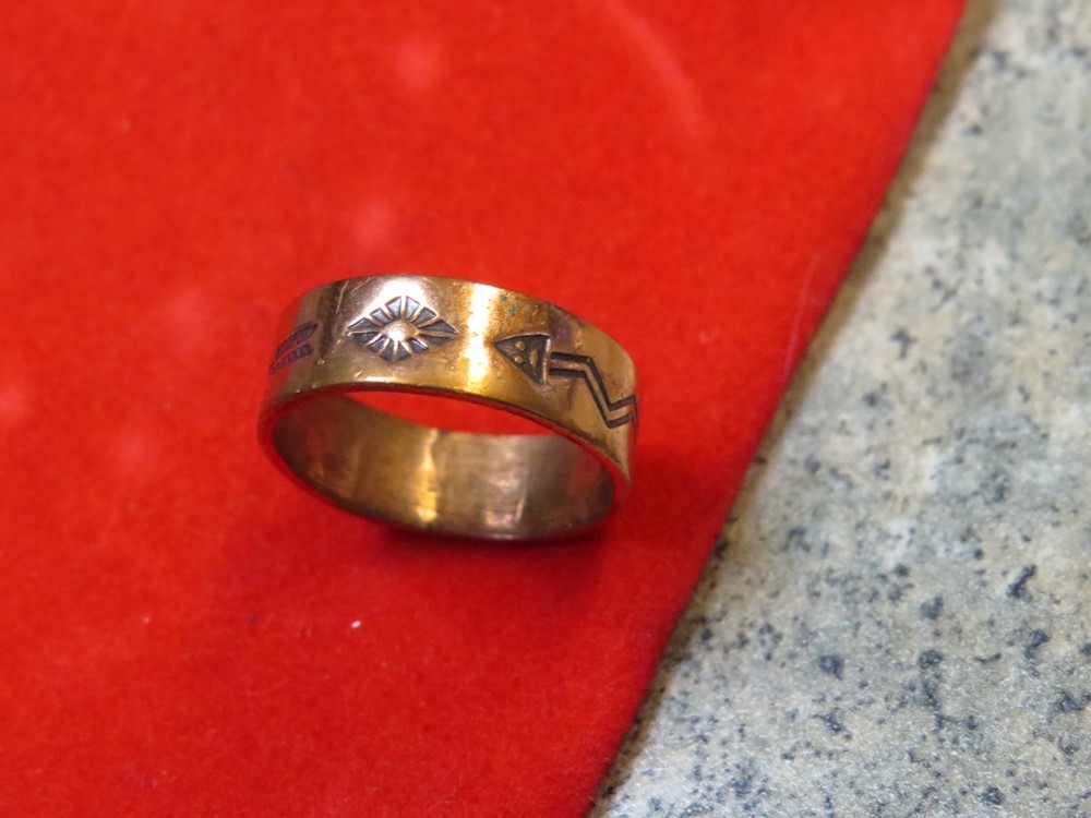Vintage Solid Copper Bell Ring Sz 5 Native American, Stamping
