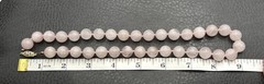 Vintage 80s Rose Quartz Hand Bead Necklace Gold Tone Teardrop Clip Earrings Set