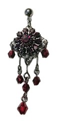 Victorian Style Faux Garnet Gunmetal Dangle Pierced Earrings 2 1/4″ Stunning New
