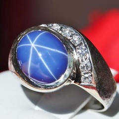 18k white gold sz 9.75 ring 6.32c Lindy star lab created sapphire diamond 8.35g