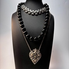 Necklace Lot Goth Large Filigree Heart Pendant Metal Choker Acrylic Beads
